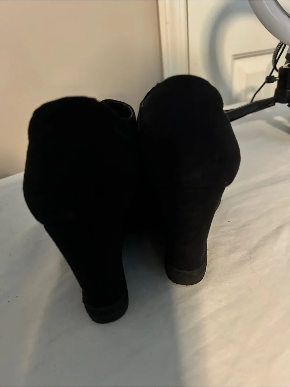 x-appeal Black Wedge Lace-Up Shoes